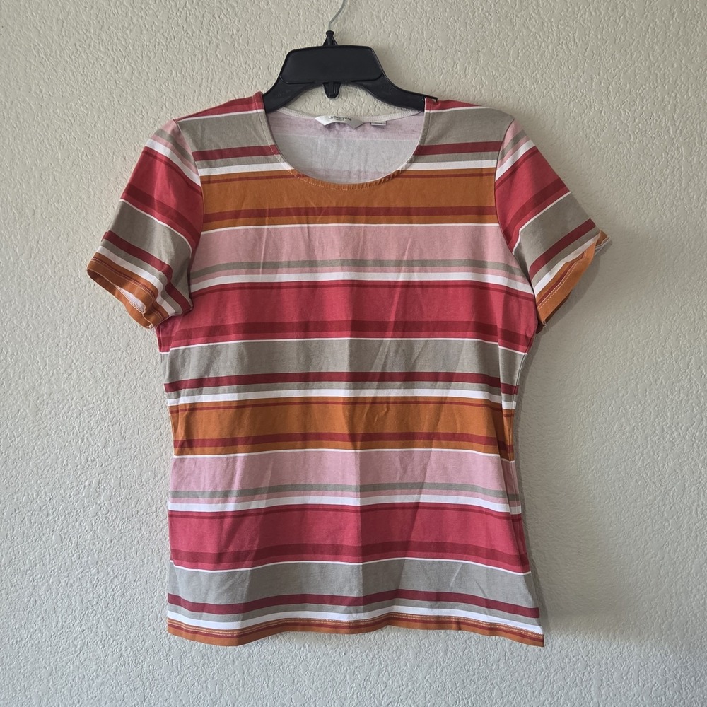 Liz Claiborne Top Women S Brown White Wide Striped B Workwear 90s Y2K Preppy
